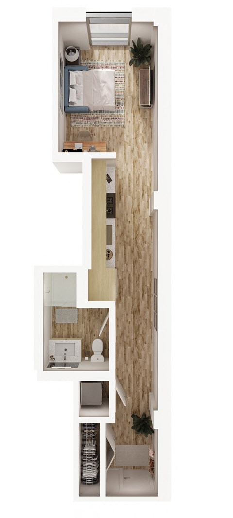 Floor plan for studio, 1 bath, 371 sqft